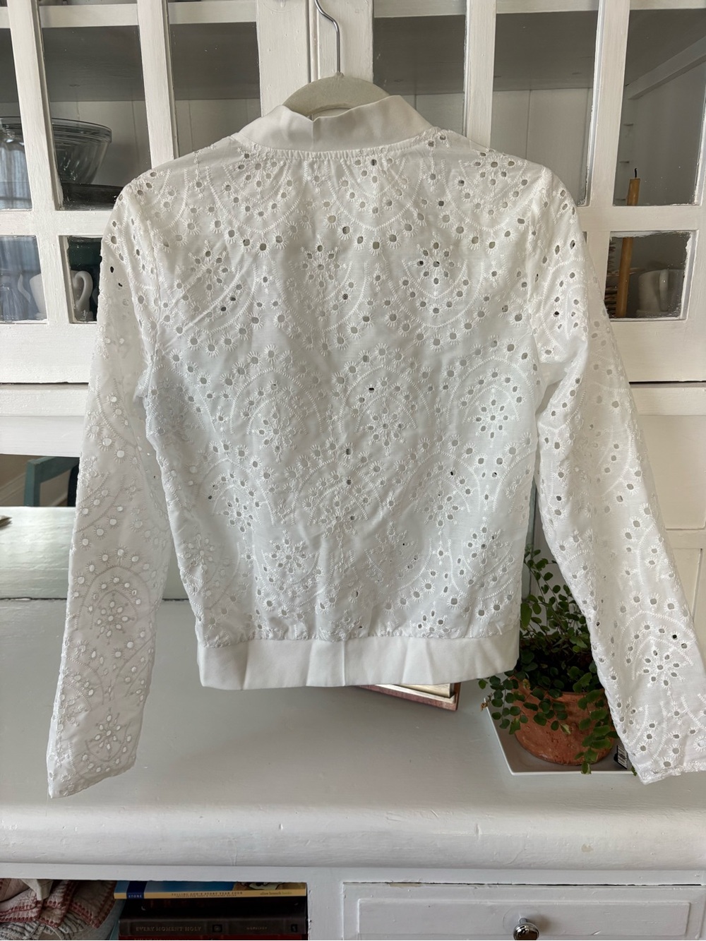 Women's White Eyelet Bomber Jacket - Picture 4 of 5